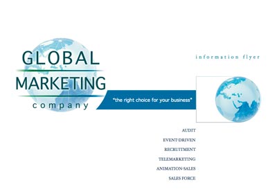 Brochure die was inbegrepen bij de website van Global Marketing.