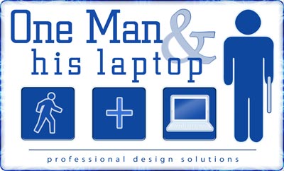 One Man & His Laptop naamkaartje.