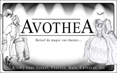 Het naamkaartje van Avothea, in zwart-wit. Dit vermijdt hoge drukkosten.