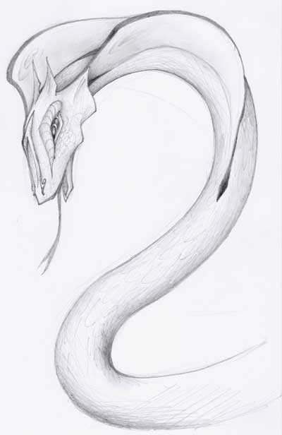 Een realistische potloodtekening van een slang.