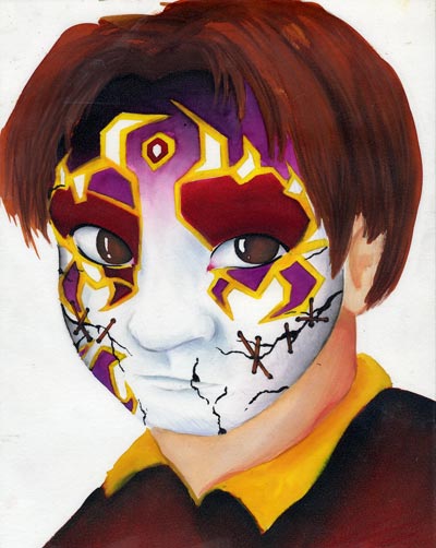 Een ontwerp van een magisch masker, gebruikt als voorbeeld bij de Spinnekoppen.