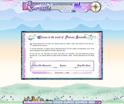 Website voor de boekenserie Princess Samantha. De site werd online geplaatst in 2010.