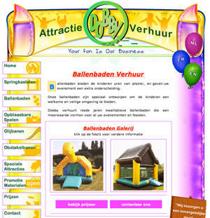 Website for Dobby Inflatable Rentals. The site was put online 2008.