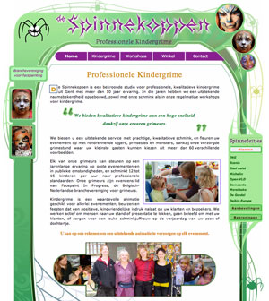 Website voor de Gentse studio voor kindergrime De Spinnekoppen. Deze website verscheen in 2009 online.