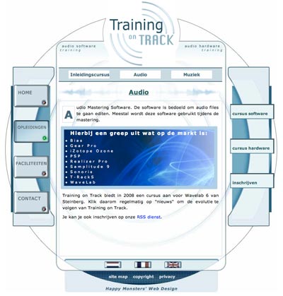 Website voor een opleidingscentrum voor muzieksoftware, Training on Track. Deze site werd gepubliceerd in 2007.