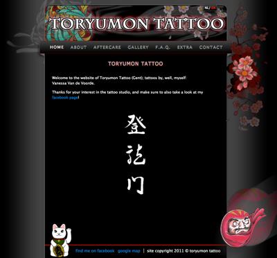 Website voor de Belgische tattoostudio Toryumon. Deze website werd in 2010 online geplaatst.